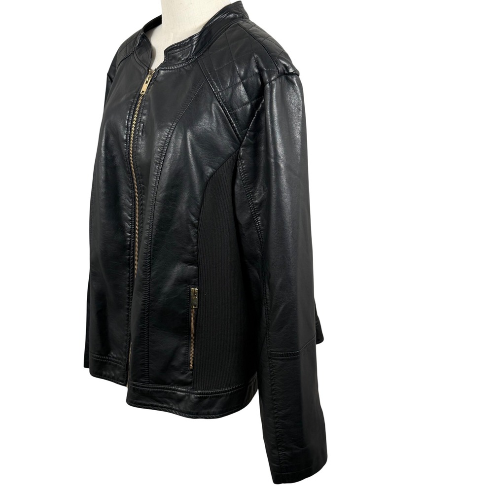 Avenue Womens 26/28 Faux Leather Moto Jacket Black Quilted Zip Biker Core Chic - Picture 2 of 7